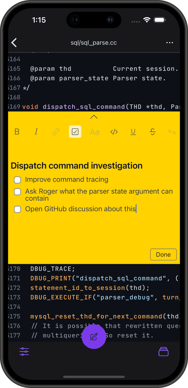 Editing a C file on codereader